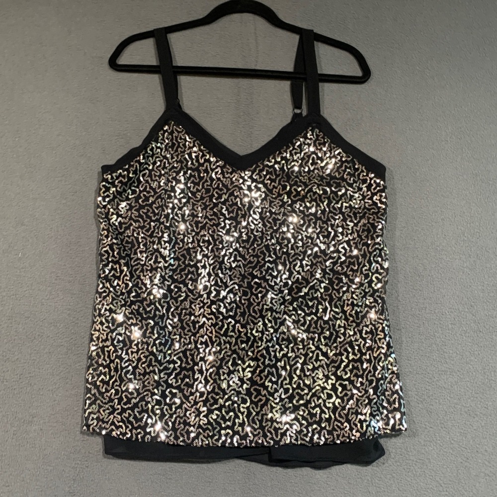Modern Movement Womens S Black Silver Sequin V-Neck Camisole Cami Tank Top Party
